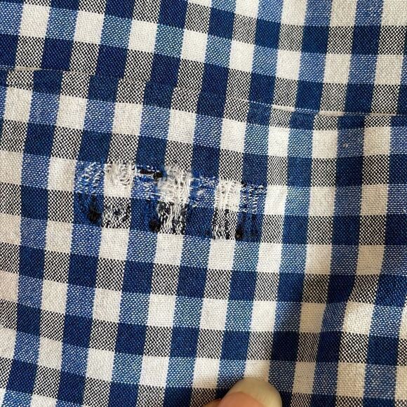 Structure blue, black & white small check cotton long sleeve shirt - Picture 9 of 9